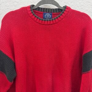 GAP Mens XL Red Charcoal Striped Crewneck 100 Cotton Knit Sweater Casual